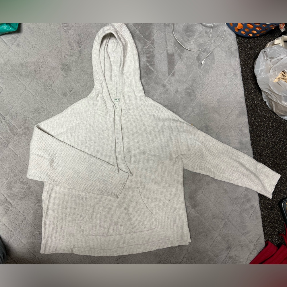 Aerie White Hooded Sweater Size L